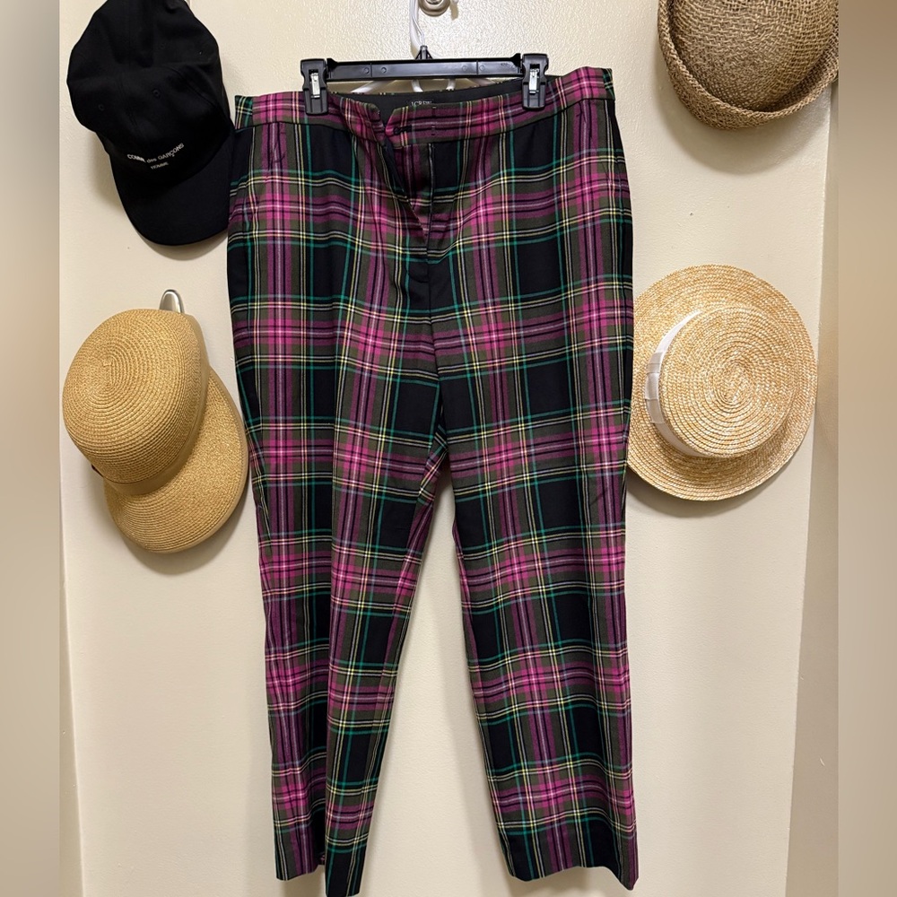 J. Crew Black Plaid Ankle Pants with Pink & Green Tartan
